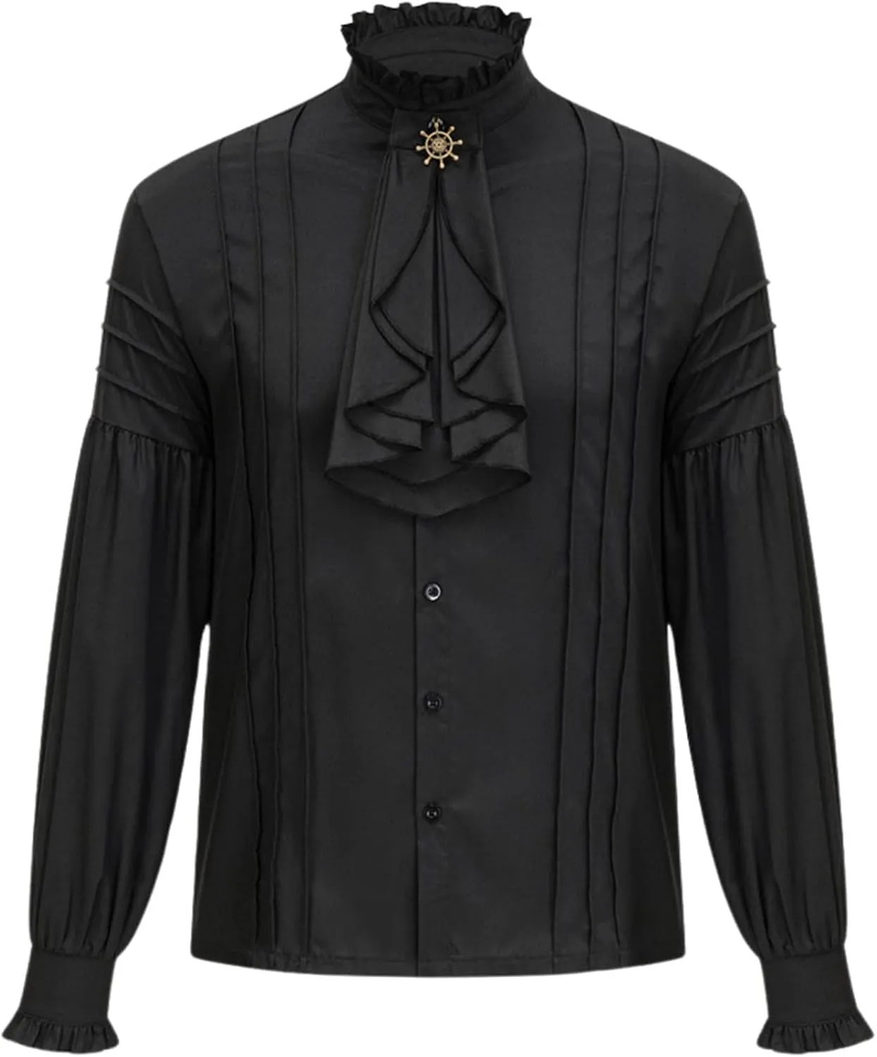 Medieval Frilly Shirt for Men's Halloween Costume Vintage Gothic Steam Punk Cardigan Crewneck Button Down Shirt