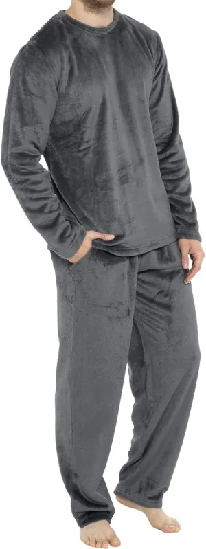 Mens Flannel Pajamas 2 Piece Outfit Sleepwear Winter Warm Cozy Fluffy Pjs Long Sleeve Tops Lounge Pants Lounge Set