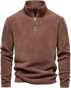 Men's Fleece Pullover Quarter Zip Thermal Outdoor Half Zip Jacket 1/4 Zip Sweatshirt Regular Fitted