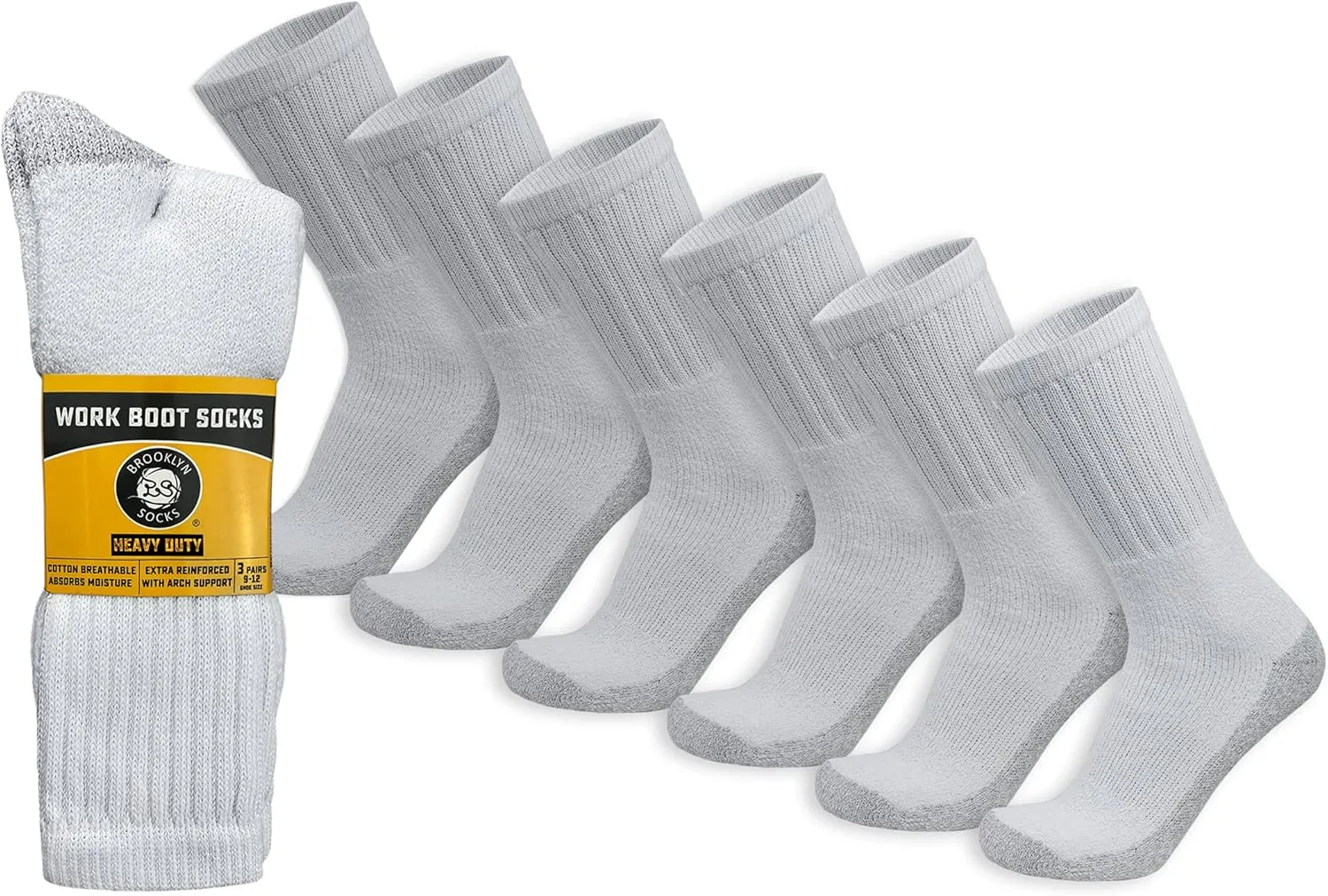 Mens Heavy Duty Steel Toe Work Cotton Socks, Thick Triple Cushioned Crew Socks