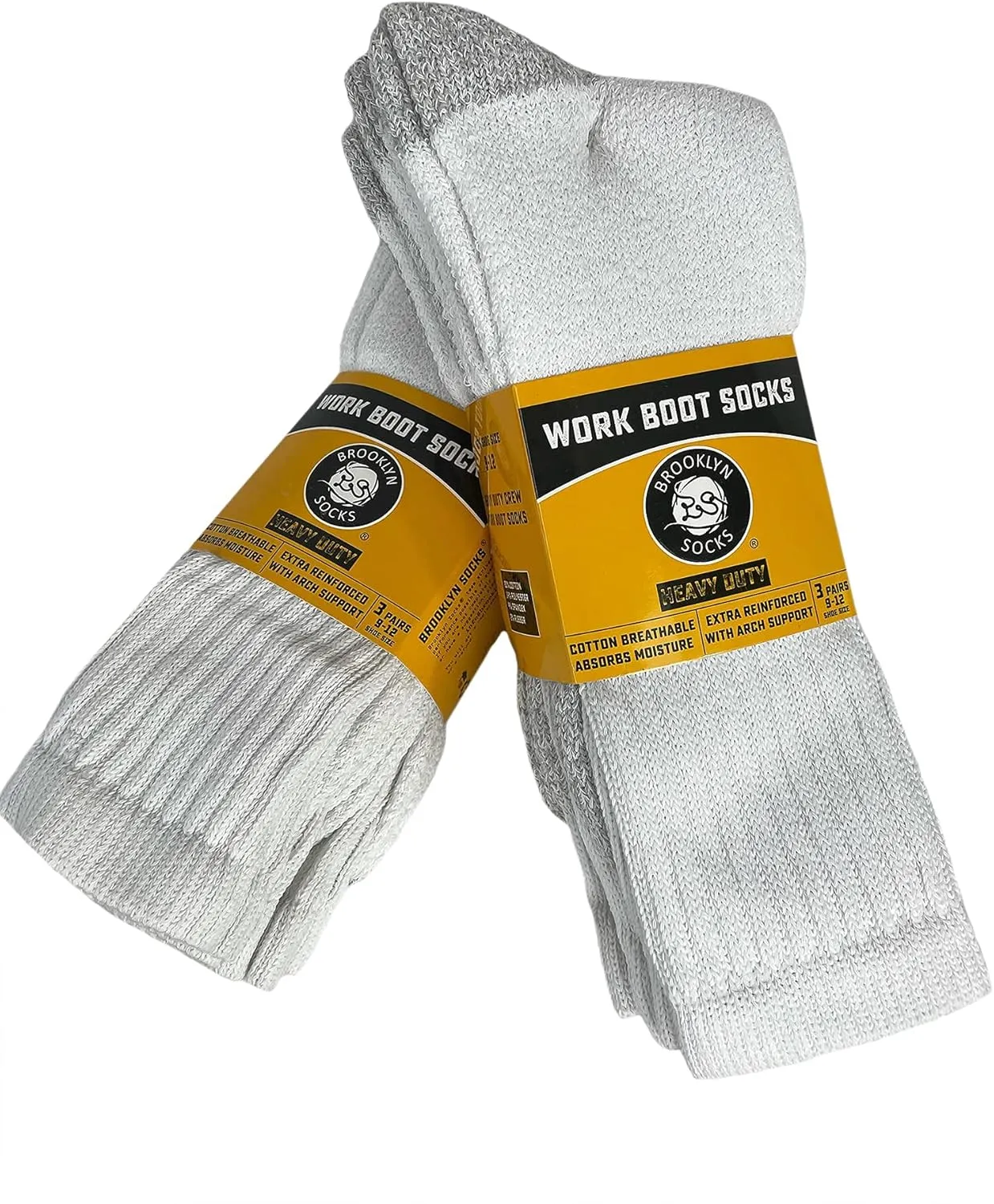 Mens Heavy Duty Steel Toe Work Cotton Socks, Thick Triple Cushioned Crew Socks
