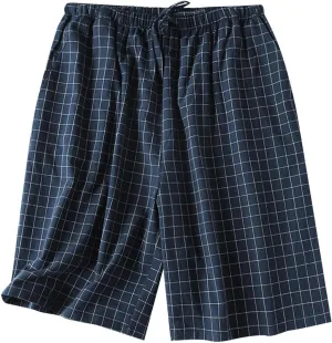 Mens Pajamas Shorts Lounge Plaid Gingham Elastic Waisted Sleepwear Loose Drawstring Comfortable Pjs Loungewear
