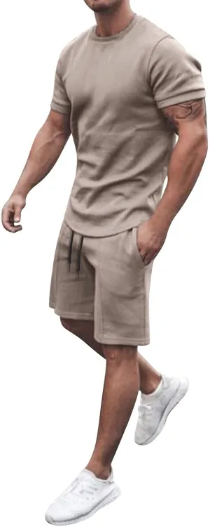 Mens Short Sets Plus Size 2 Piece Outfits Fashion Summer Tracksuits Casual T Shirt and Shorts Set Beach Vacation Outfit