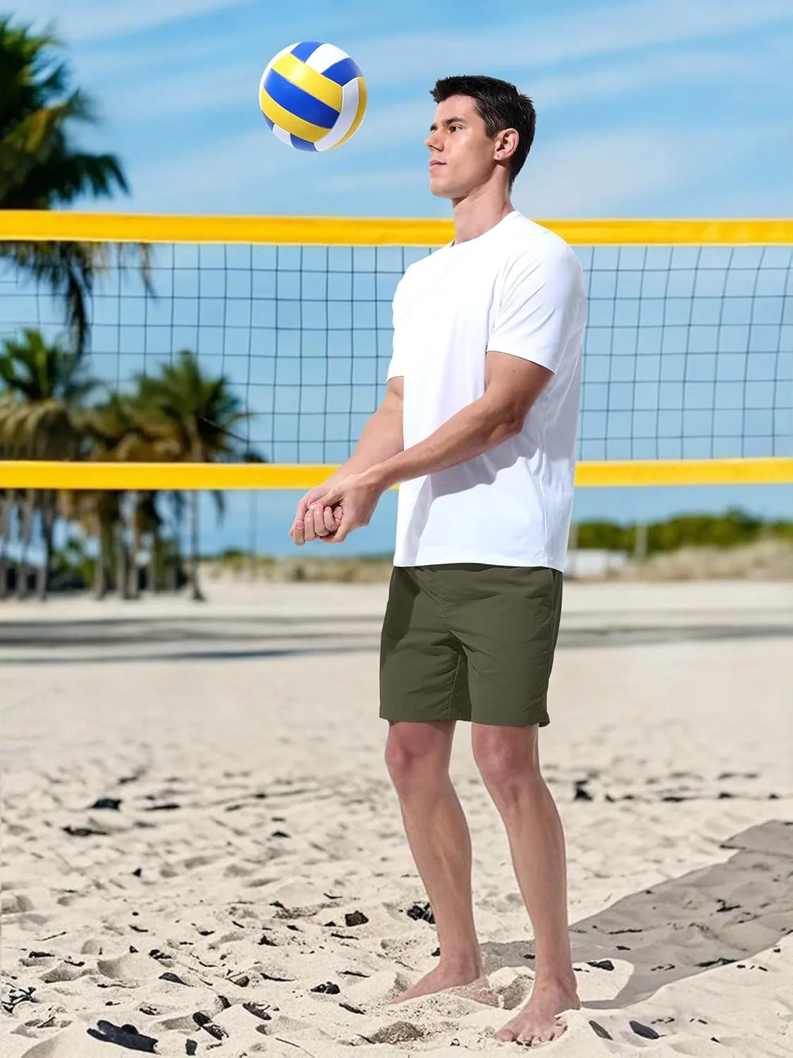 Men's Swim Trunks Beach Board Shorts Quick Dry Swimsuit Bathing Suits with Pockets 7 Inch Inseam Mesh Lining