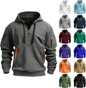 Mens Tactical Hoodie Plus Size Vintage Quarter Zip Pullover Comfy Oversized Military Tactical Shirt with Pockets