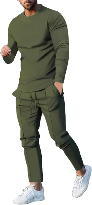 Men's Tracksuit Athletic Casual 2 Piece Outfits Long Sleeve Pullover Shirts and Pant Set Gym Jogger Sweatsuit Set