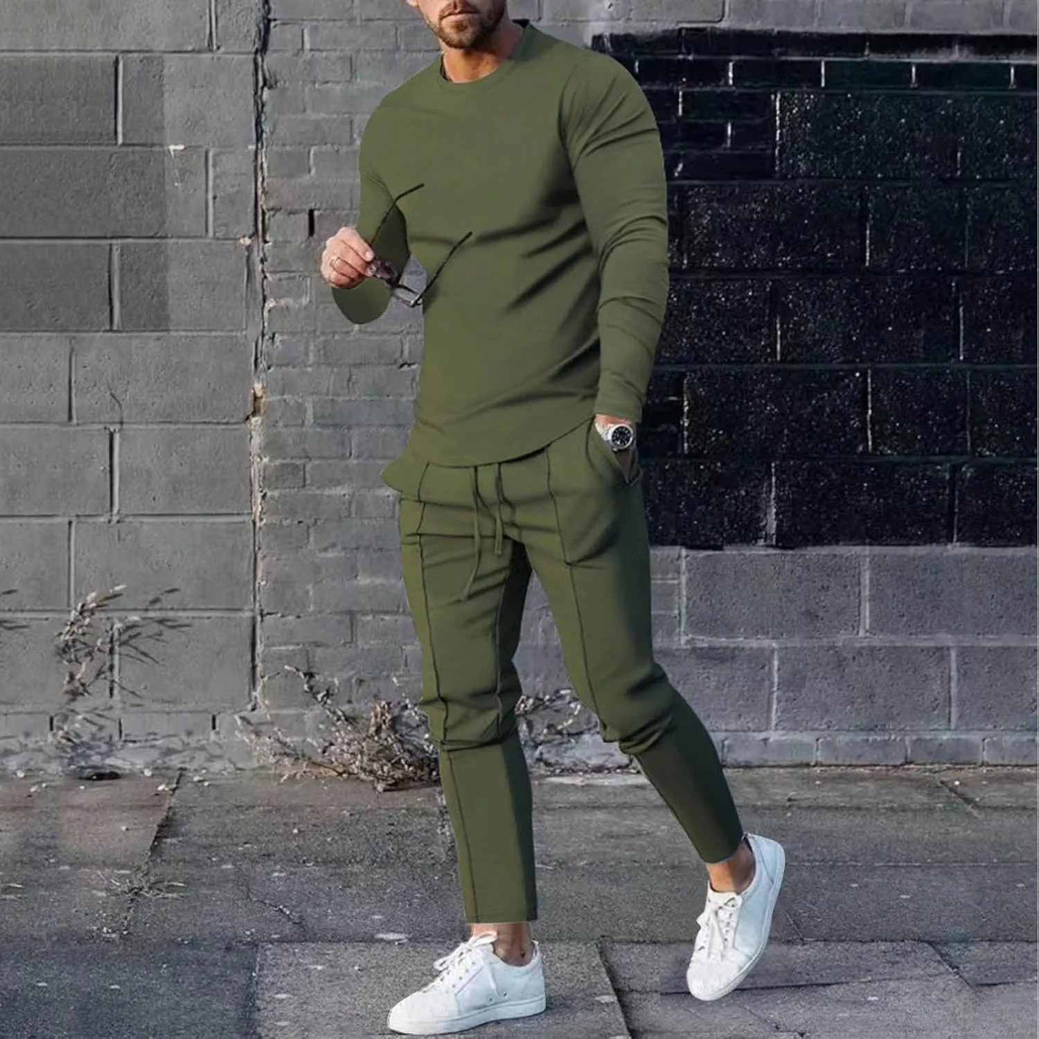 Men's Tracksuit Athletic Casual 2 Piece Outfits Long Sleeve Pullover Shirts and Pant Set Gym Jogger Sweatsuit Set