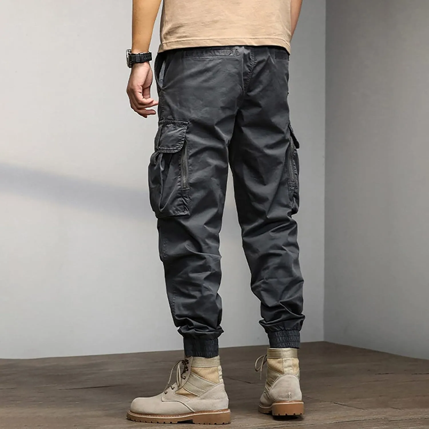 Mens Workout Cargo Sweatpants Joggers with Pockets Men's Solid Fleece Heavyweight Cargo Pants Men's Slim Jogger Pants