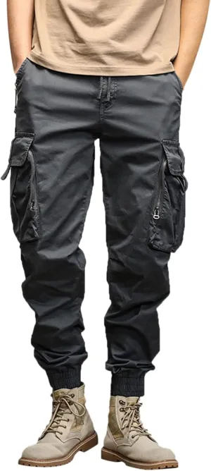 Mens Workout Cargo Sweatpants Joggers with Pockets Men's Solid Fleece Heavyweight Cargo Pants Men's Slim Jogger Pants