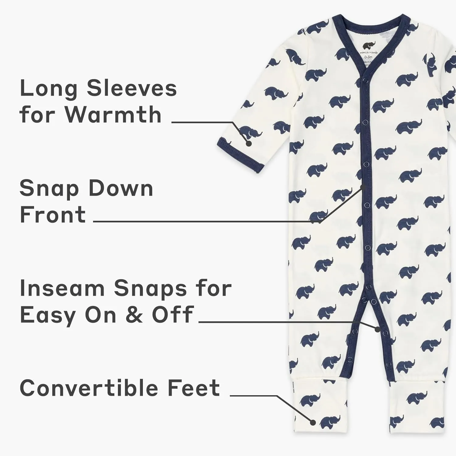 MONICA   ANDY On the Go One-Piece for Baby Girls & Boys (0-9  Months) – Soft Long Sleeve Romper, Made with Organic Cotton