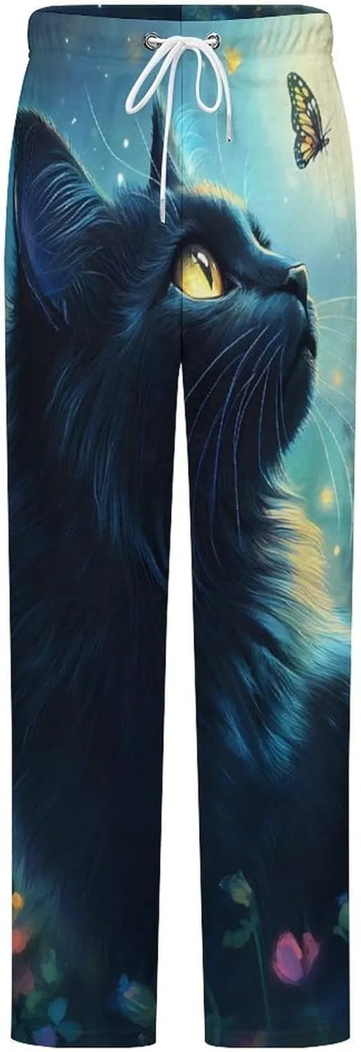 Moonlight Cat Women's Pajama Pants Fleece Warm Pj Bottoms Sleepwear Lounge Pants Loungewear