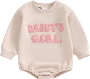 Multitrust Toddler Baby Girl Clothes Embroidery Daddy's Girl Sweatshirt Romper Oversized Bodysuit Onesie Baby Girls Outfit