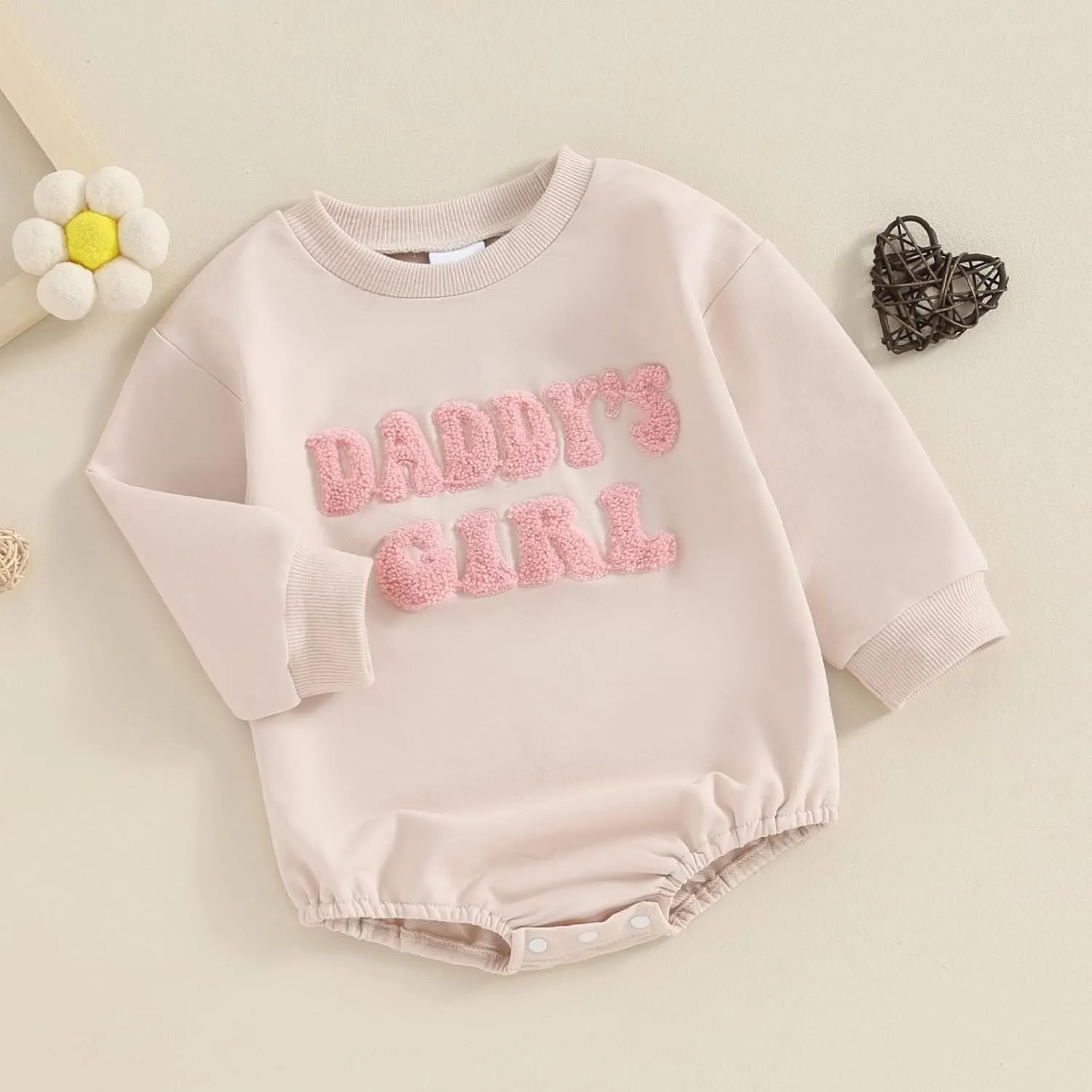 Multitrust Toddler Baby Girl Clothes Embroidery Daddy's Girl Sweatshirt Romper Oversized Bodysuit Onesie Baby Girls Outfit