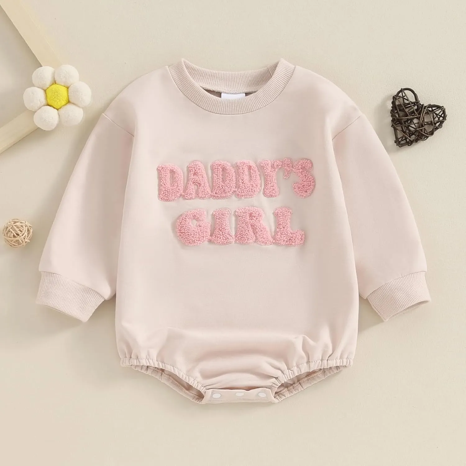 Multitrust Toddler Baby Girl Clothes Embroidery Daddy's Girl Sweatshirt Romper Oversized Bodysuit Onesie Baby Girls Outfit