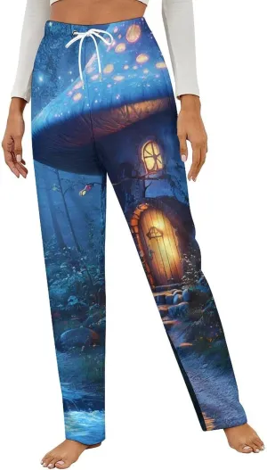 Mushroom House Women's Pajama Pants Fleece Warm Pj Bottoms Sleepwear Lounge Pants Loungewear