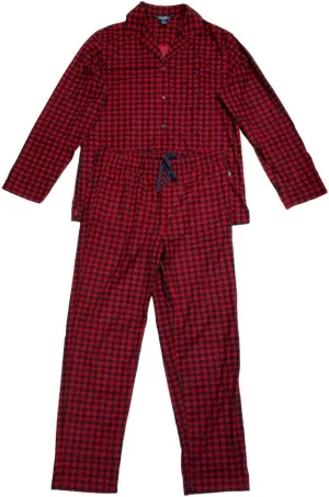 Nautica Men's Ultra Soft Fleece Plaid Lounge Pajama Set Cozy Shirt and Pants PJ Nightwear (L, Red/navy)