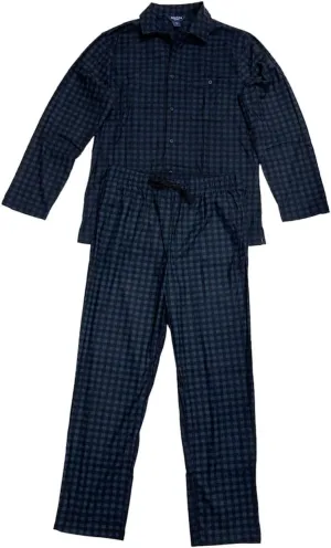 Nautica Men's Ultra Soft Fleece Plaid Lounge Pajama Set Cozy Shirt and Pants PJ Nightwear (M, Navy/black)