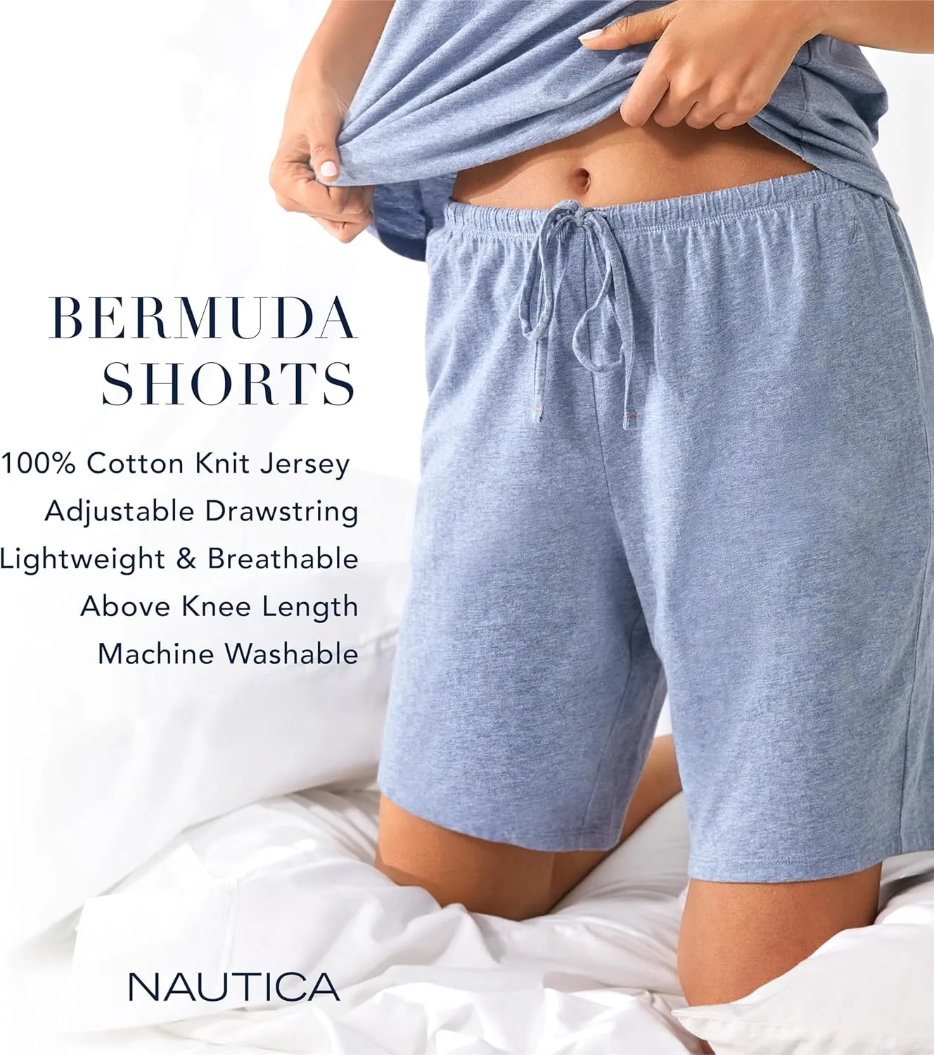 Nautica Womens Sleep Bermuda Shorts - Lightweight, Breathable Pajama Bottoms - Cotton Knit Jersey Sleepwear and Loungewear