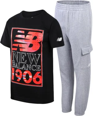 New Balance Boys' Jogger Set - 2 Piece Active Pullover Graphic Tee Shirt and Jogger Sweat Pants for Boys (8-16)