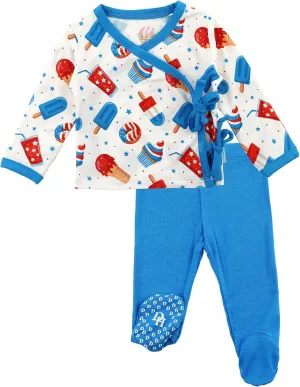 Newborn Baby Boys Clothes-Viscose Made from Bamboo, Long Sleeve Kimono Top and Footed Pants Set Soft Outfits