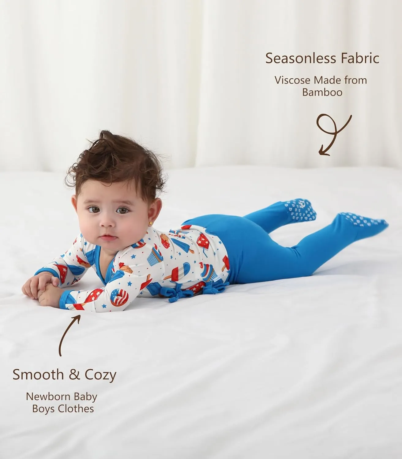 Newborn Baby Boys Clothes-Viscose Made from Bamboo, Long Sleeve Kimono Top and Footed Pants Set Soft Outfits