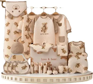 Newborn Baby Clothing Gift Set -100% Soft Cotton - Unisex Baby Essentials Bundle 22 Pieces - Adorable Bear Print