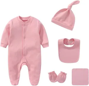 Newborn Boy Girl Clothes Sets Cotton Long Sleeve Romper Jumpsuits Unisex Outfits With Baby Mittens Hats Gloves