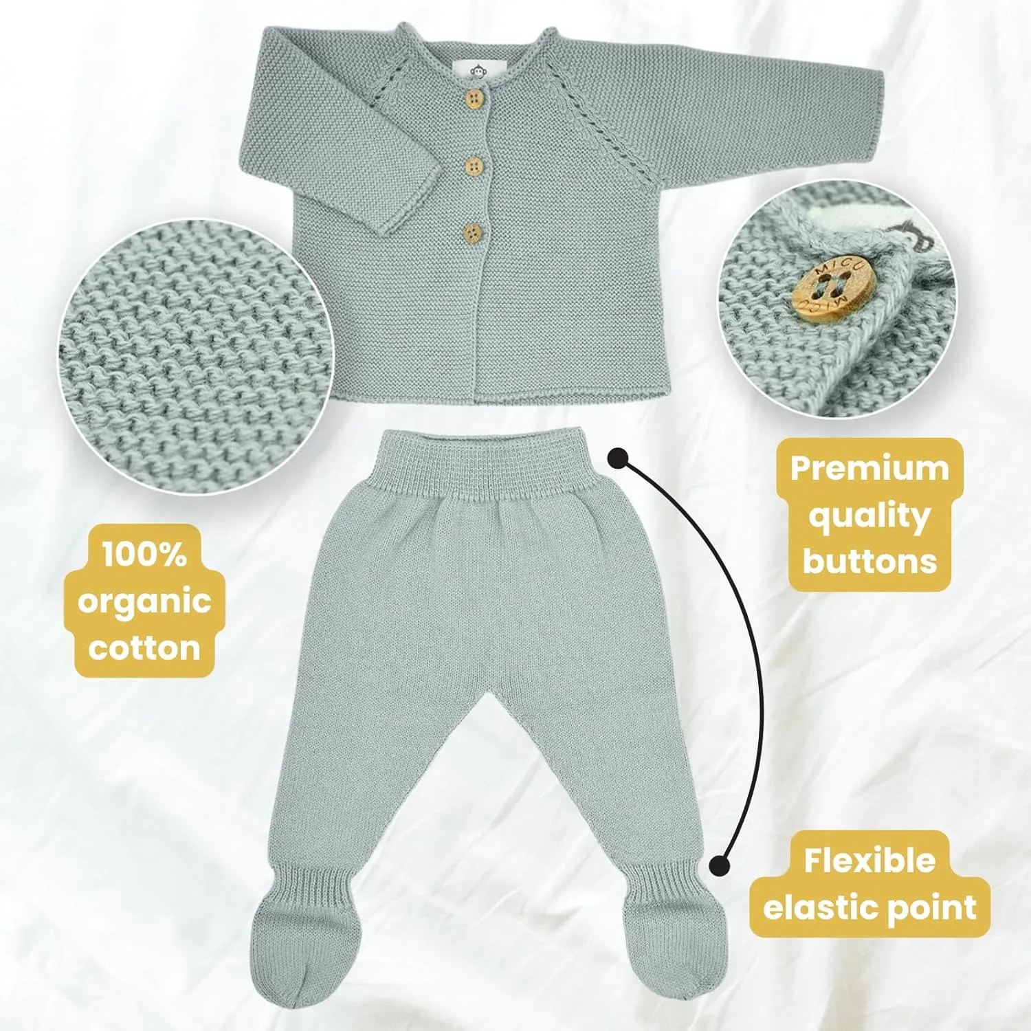 Newborn Girl Boy Clothes, 100% Organic Cotton, Knitted, Seamless, Soft and Breathable Baby Clothing