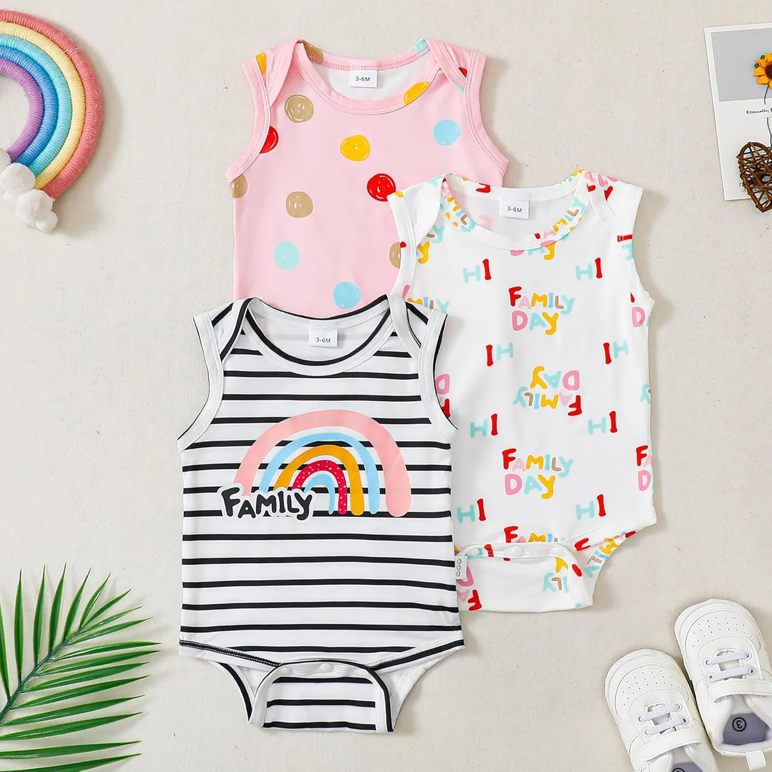 Newborn Unisex-Baby Boy Girl 3-Pack Sleeveless Bodysuits Cotton Soft Unisex Rompers 0-18 Months