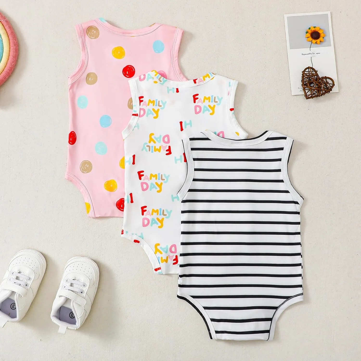 Newborn Unisex-Baby Boy Girl 3-Pack Sleeveless Bodysuits Cotton Soft Unisex Rompers 0-18 Months