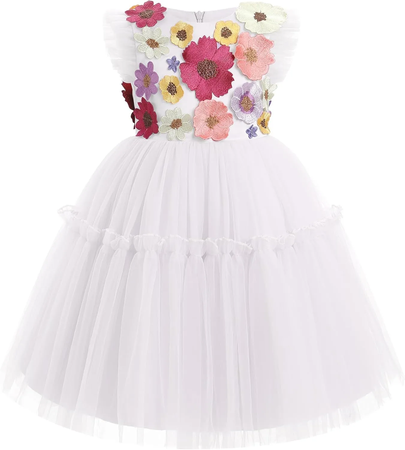 OBEEII Toddler Girls 3D Flower Tulle Dress Wedding Flower Girl Dress Birthday Party Formal Baptism Pageant Ball Gown