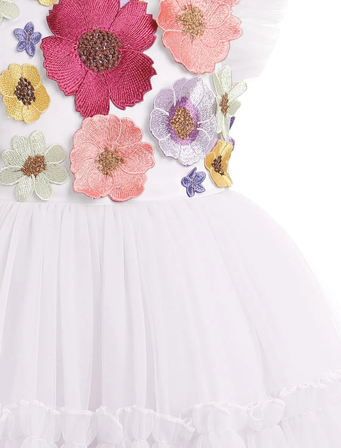 OBEEII Toddler Girls 3D Flower Tulle Dress Wedding Flower Girl Dress Birthday Party Formal Baptism Pageant Ball Gown