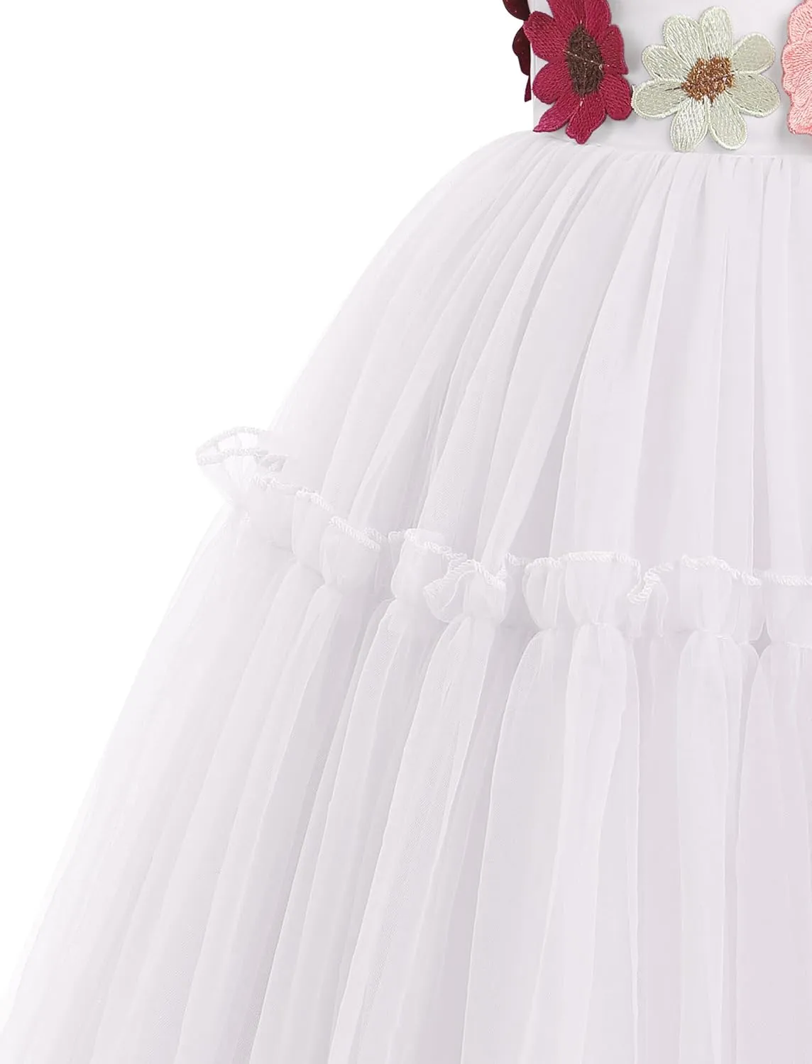 OBEEII Toddler Girls 3D Flower Tulle Dress Wedding Flower Girl Dress Birthday Party Formal Baptism Pageant Ball Gown