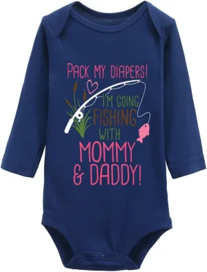 Pack My Diapers Im Going Fishing with Mommy and Daddy Baby Newborn Organic Bodysuit