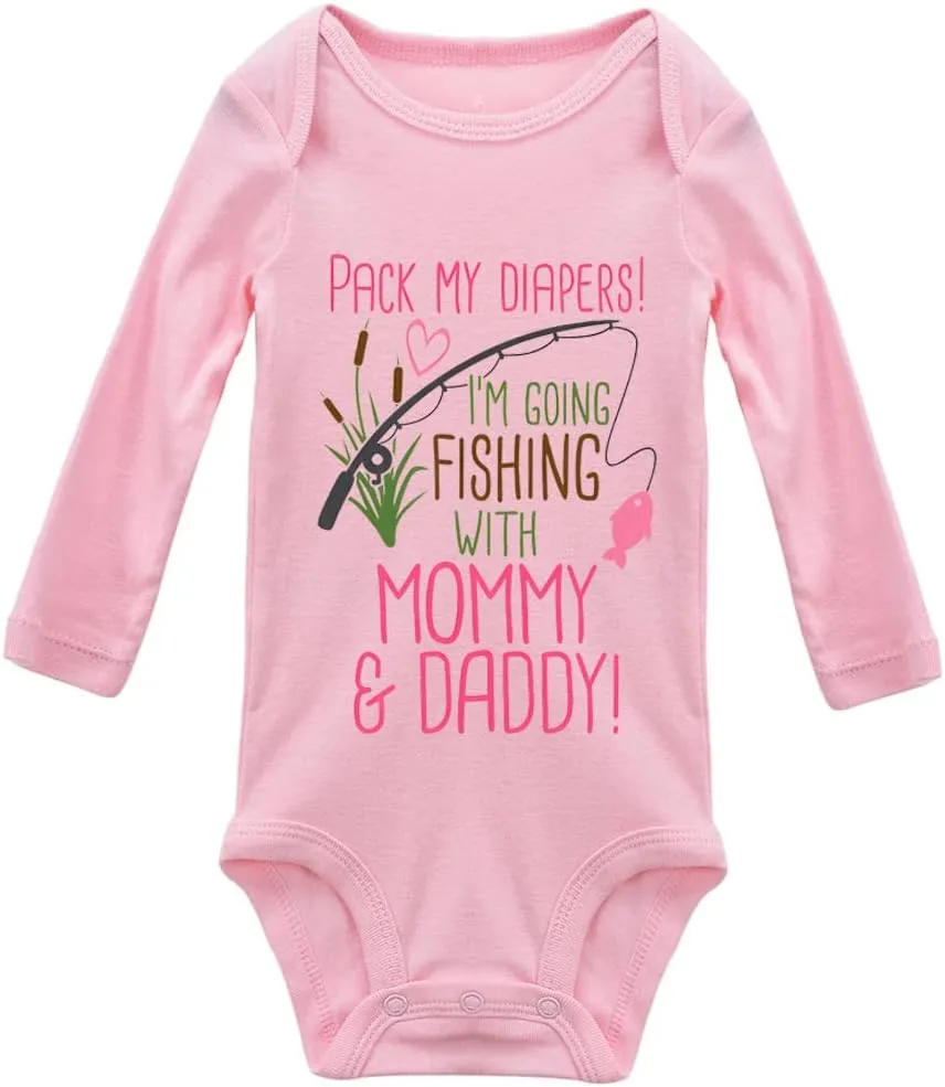 Pack My Diapers Im Going Fishing with Mommy and Daddy Baby Newborn Organic Bodysuit