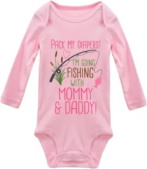 Pack My Diapers Im Going Fishing with Mommy and Daddy Baby Newborn Organic Bodysuit