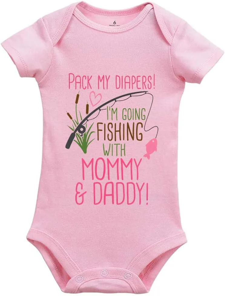 Pack My Diapers Im Going Fishing with Mommy and Daddy Baby Newborn Organic Bodysuit