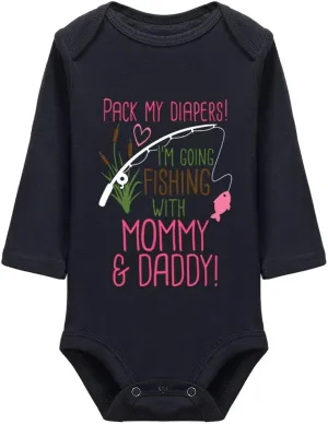 Pack My Diapers Im Going Fishing with Mommy and Daddy Baby Newborn Organic Bodysuit