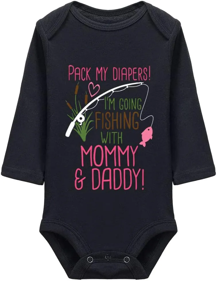 Pack My Diapers Im Going Fishing with Mommy and Daddy Baby Newborn Organic Bodysuit