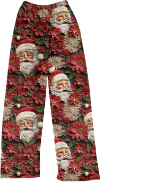 Pajama Pants Womens Christmas Tree Santa Claus Print Pj Pants Winter Elastic Waist Fuzzy Soft Warm Home Party Pants