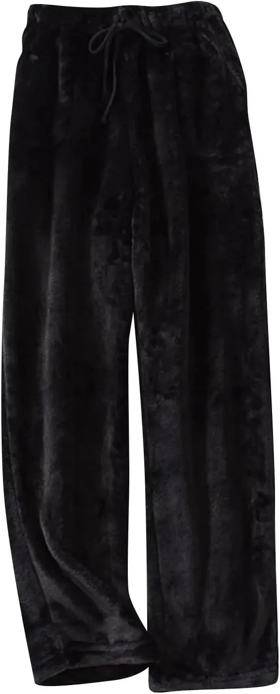Pajama Pants Womens Fuzzy Fleece Fluffy Flannel Pajama Pants Drawstring Sleep Bottoms Pj Pants Stretch Lounge Pants