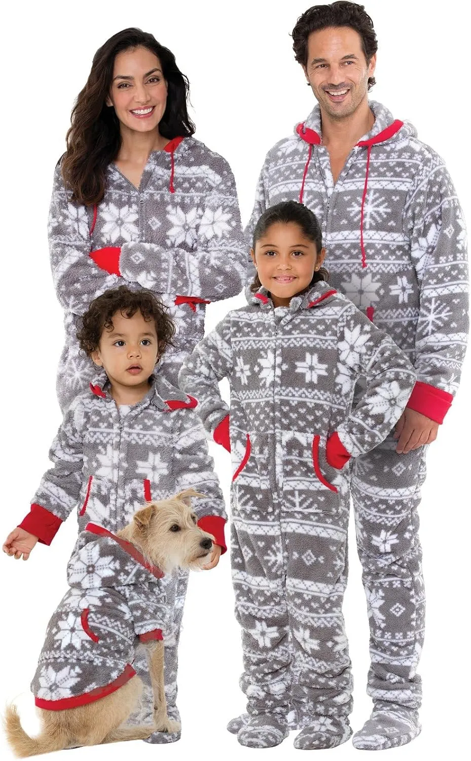 PajamaGram Family Pajamas Matching Sets - Christmas Onesie, Gray, Pets, L