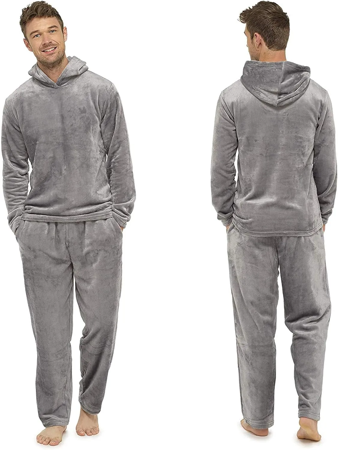 Pajamas for Men Soft Warm Pjs Sets 2 Piece Fluffy Sleepwear Plush Pajama Outfits Winter Long Sleeve Tops with Pants