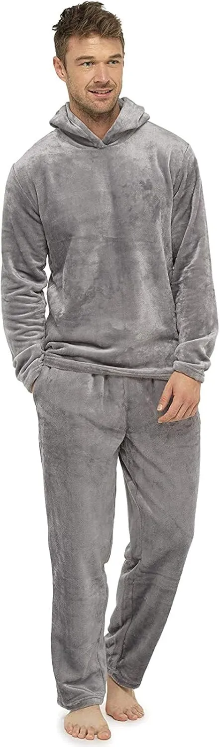 Pajamas for Men Soft Warm Pjs Sets 2 Piece Fluffy Sleepwear Plush Pajama Outfits Winter Long Sleeve Tops with Pants