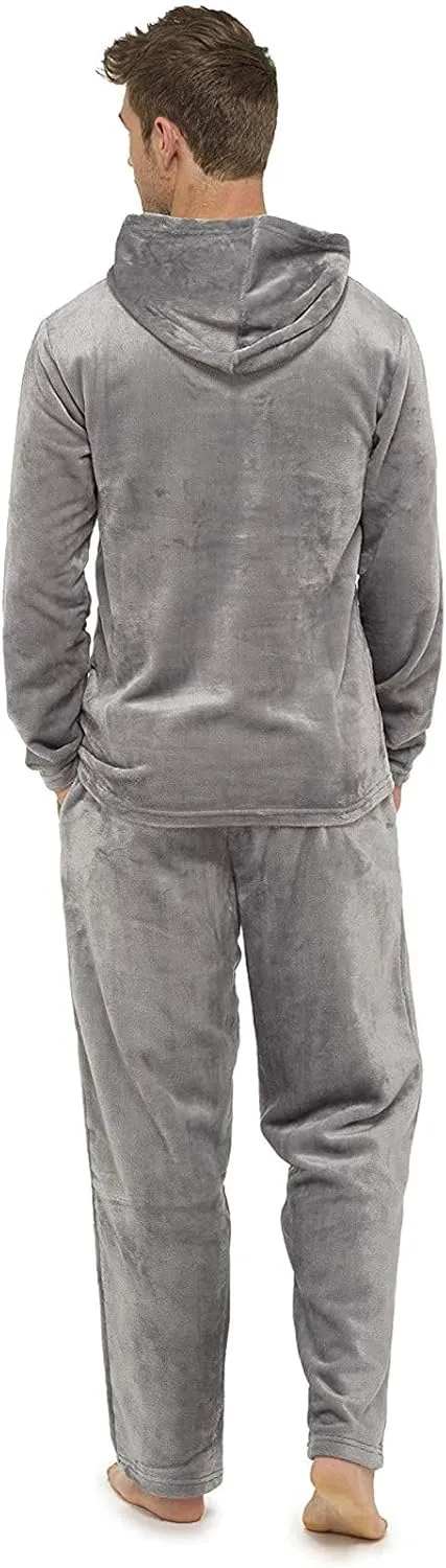 Pajamas for Men Soft Warm Pjs Sets 2 Piece Fluffy Sleepwear Plush Pajama Outfits Winter Long Sleeve Tops with Pants