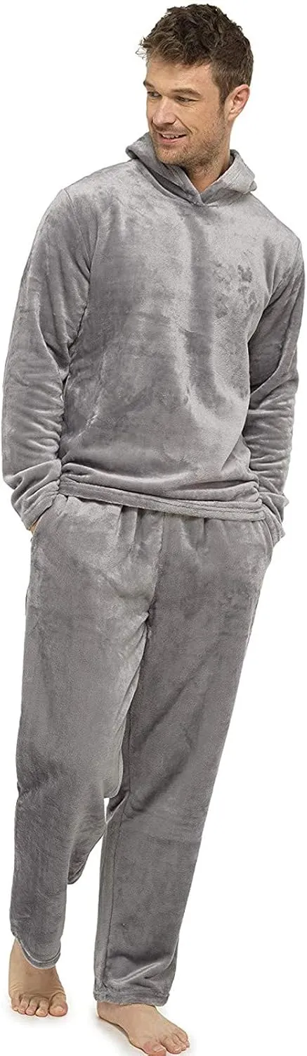 Pajamas for Men Soft Warm Pjs Sets 2 Piece Fluffy Sleepwear Plush Pajama Outfits Winter Long Sleeve Tops with Pants