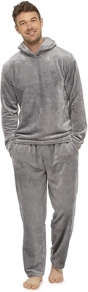 Pajamas for Men Soft Warm Pjs Sets 2 Piece Fluffy Sleepwear Plush Pajama Outfits Winter Long Sleeve Tops with Pants