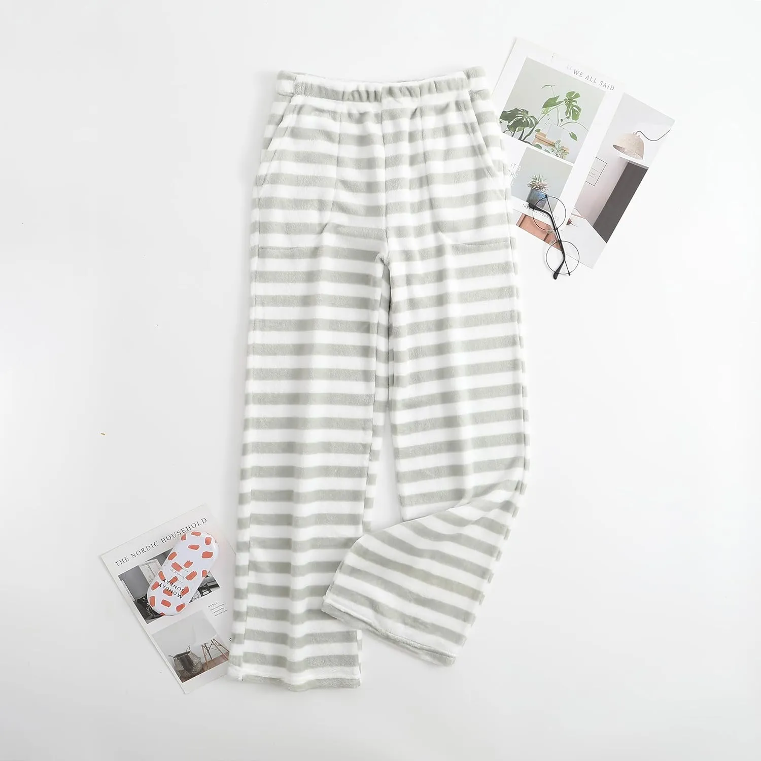 Pajamas Pants for Women Casual Flannel Plaid Lounge Pants Elastic Waist Fleece Fuzzy Plush Pj Soft Sleep Bottoms