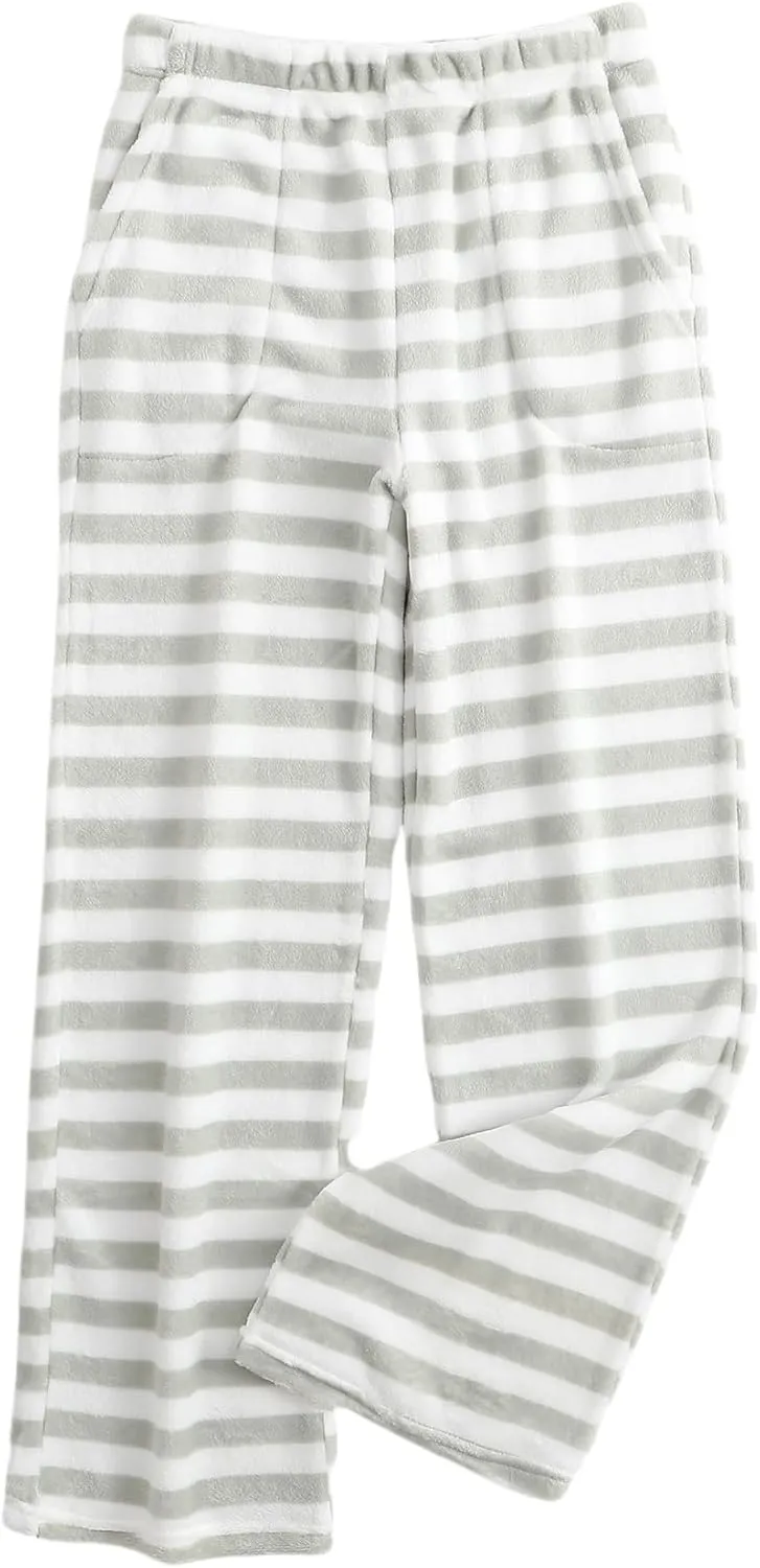 Pajamas Pants for Women Casual Flannel Plaid Lounge Pants Elastic Waist Fleece Fuzzy Plush Pj Soft Sleep Bottoms