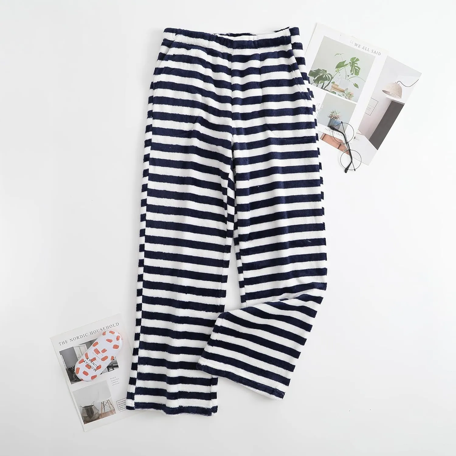 Pajamas Pants for Women Casual Flannel Plaid Lounge Pants Elastic Waist Fleece Fuzzy Plush Pj Soft Sleep Bottoms
